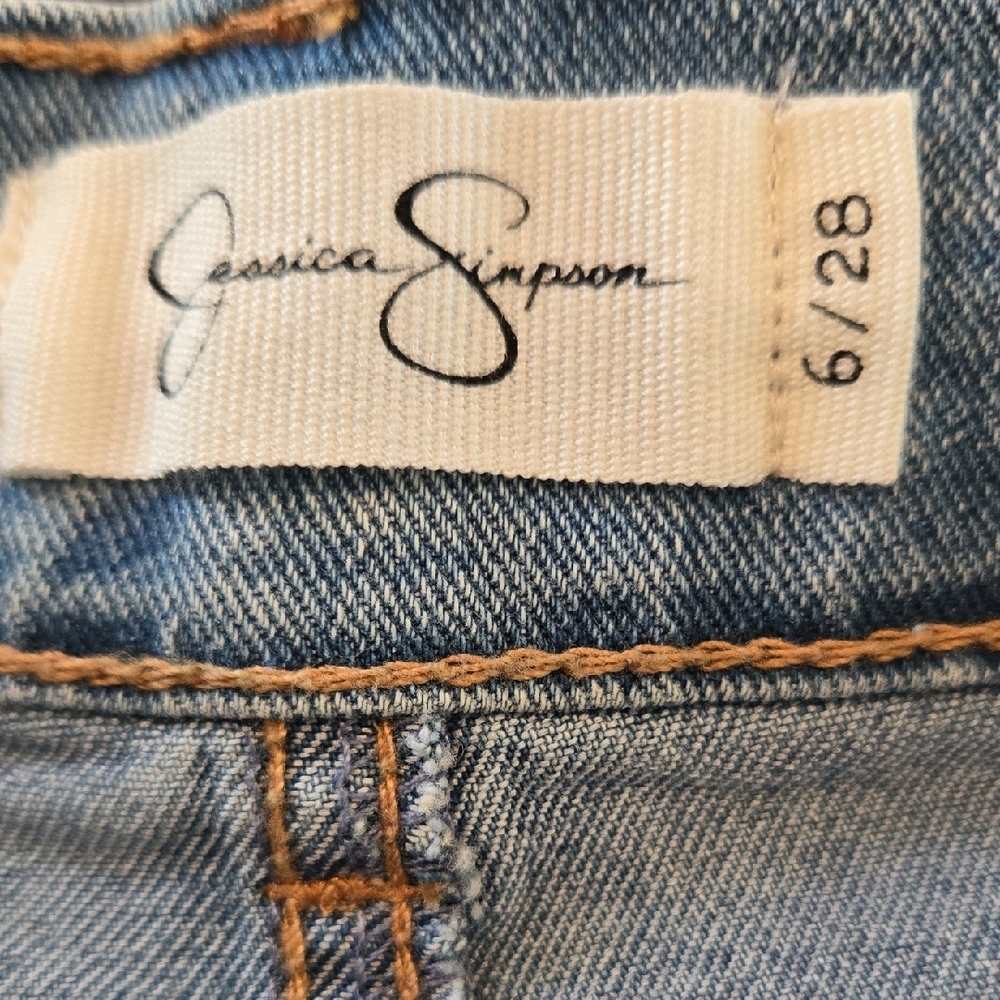 Jessica Simpson A-Line Horizontal Paneled Midi Denim Blue Skirt Size 6 - Picture 6 of 7